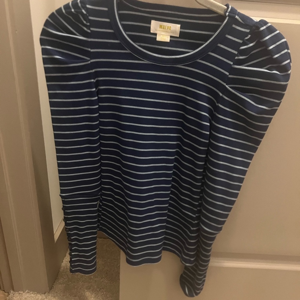 Maeve anthro striped long sleeve with ruffle shoulder and button cuffs xxs